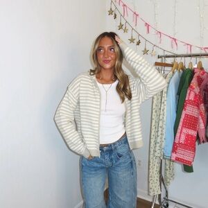 NEW Things Between Striped Cream Cardigan Sweater